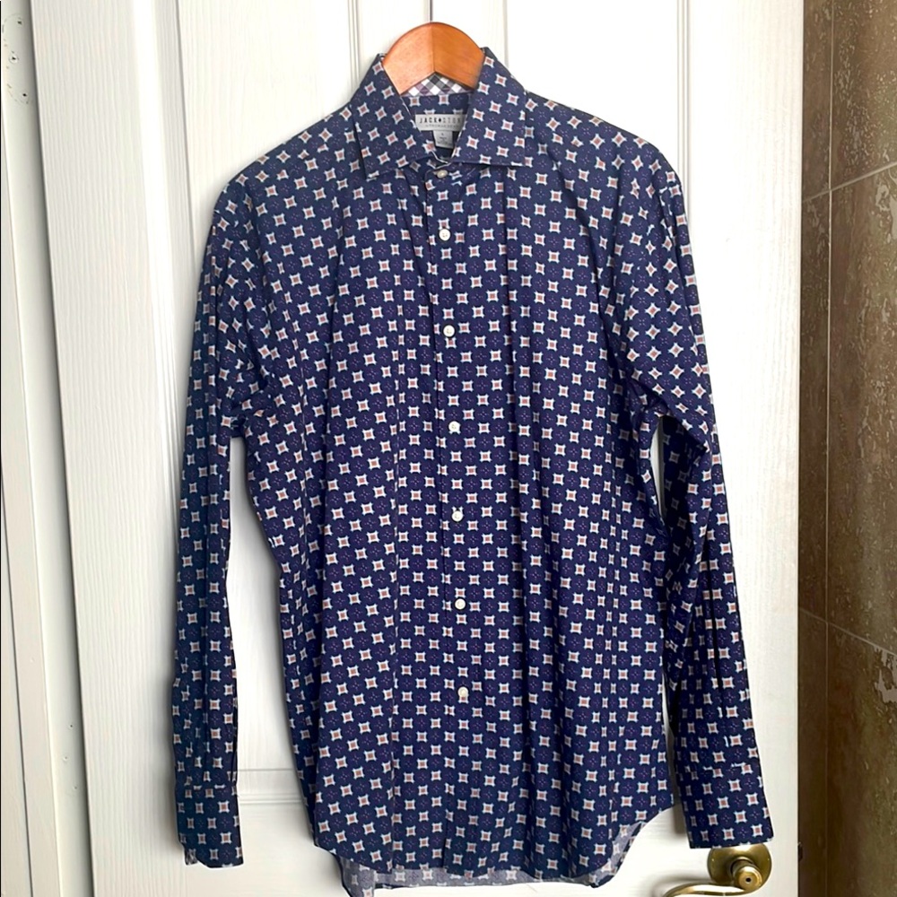 Jack Stone by Thomas Dean Purple and Gold graphic Patterned Shirt
